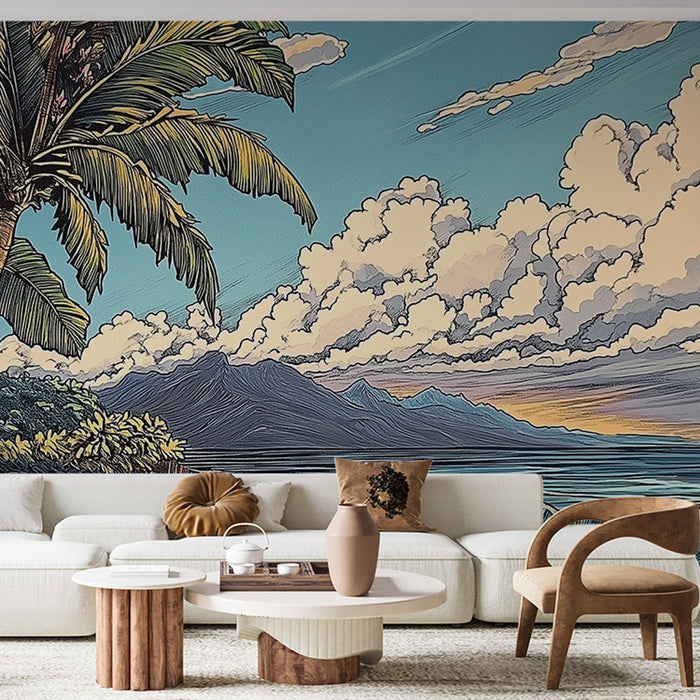 Carta da parati tropicale | Spiaggia e Palme al Tramonto