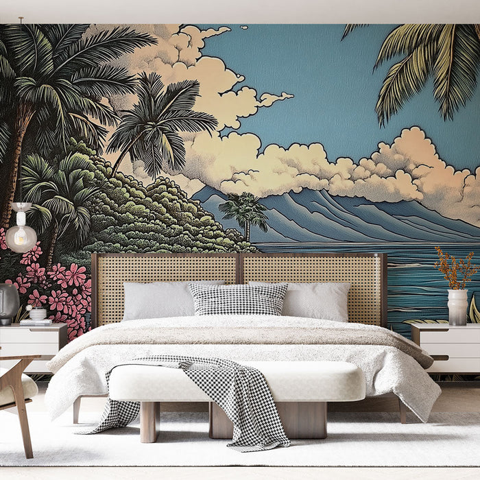 Fototapet tropisk | Strand og palmer i livlige farger