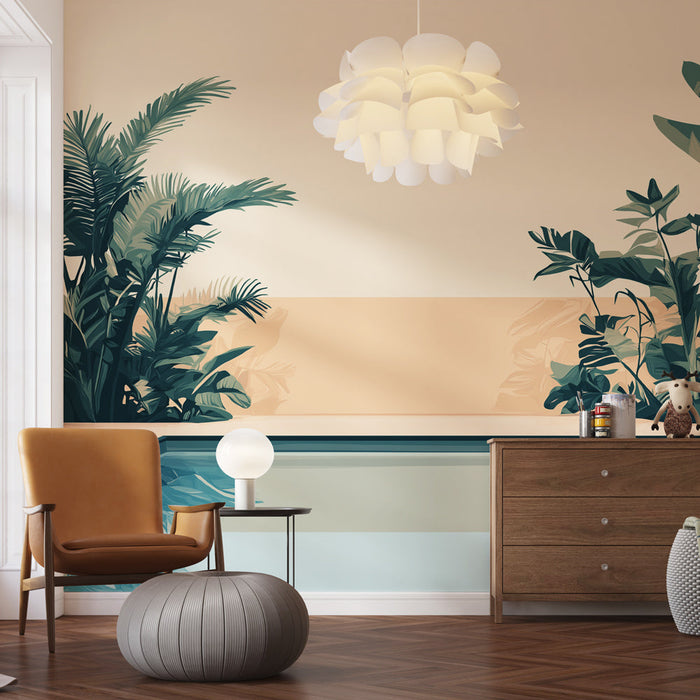 Tapete τροπικό | Πλούσια φυτά γύρω από ένα ηλιόλουστο πισίνα