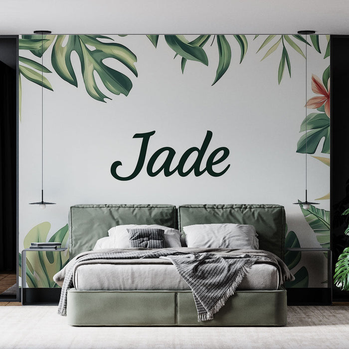 Tapet tropical nume Jade | Frunze luxuriante și flori delicate