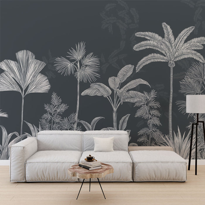 Fototapet tropik | Koyu bir arka plan üzerinde egzotik yaprak desenleri