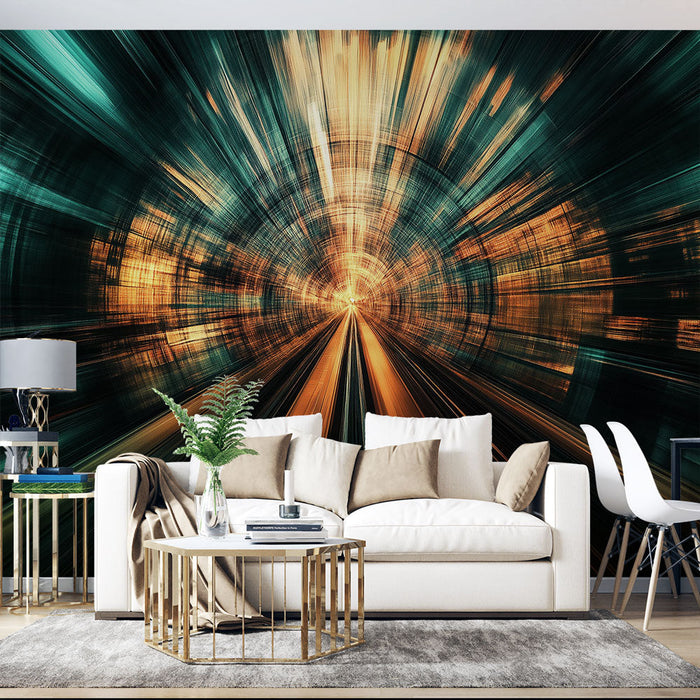 Ταπετσαρία τοιχογραφίας δυναμική σήραγγα | Εξερεύνηση ενός κινούμενου φωτεινού μονοπατιού