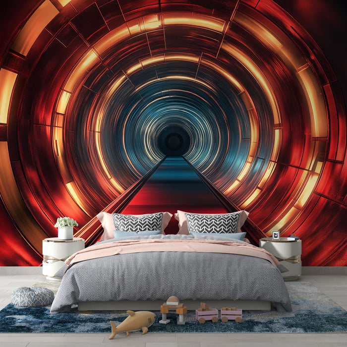 Fototapet futuristisk tunnel | Fargerik tunnel med røde og blå lys