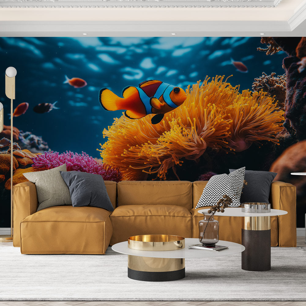 Papel de parede subaquático | Submarino vibrante com corais e peixes c —  WonderMural, image size:1000x1000