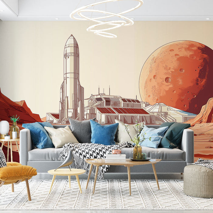 Fototapet univers | Udenjordisk base på Mars