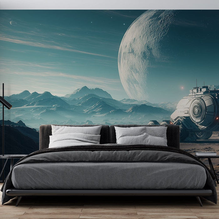 Tapete universum | Erkundung eines fernen Planeten mit einem futuristischen Fahrzeug