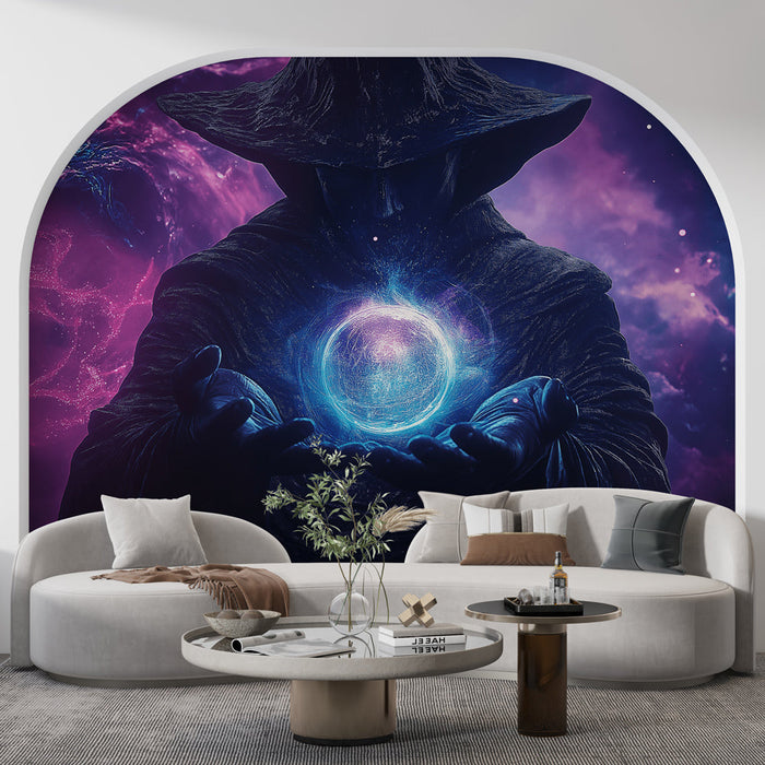 Čarobni vesolje tapeta | Skrivnostni čarovnik drži svetlobno sfero