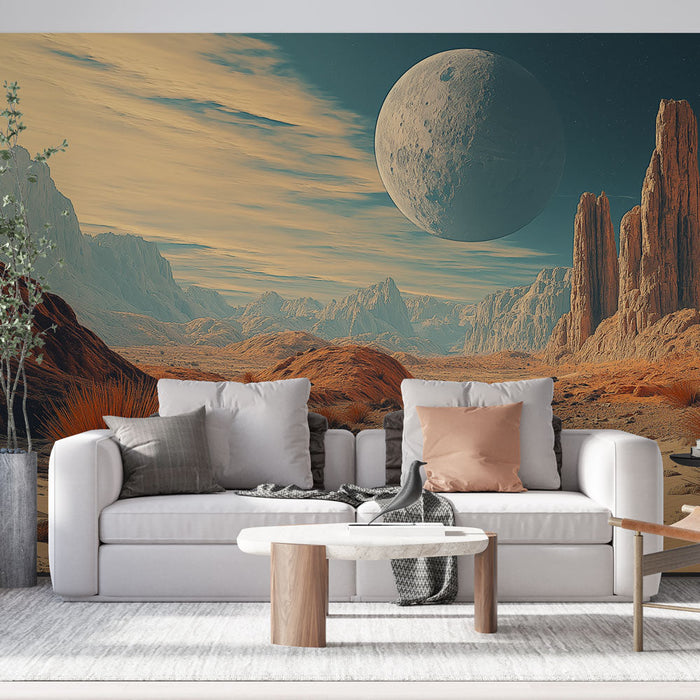 Muraaltapeet universum | Kõrbe maastik suure kuuga