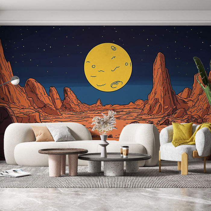Svijet tapeta | Pustinjski krajolik pod velikim žutim mjesecom