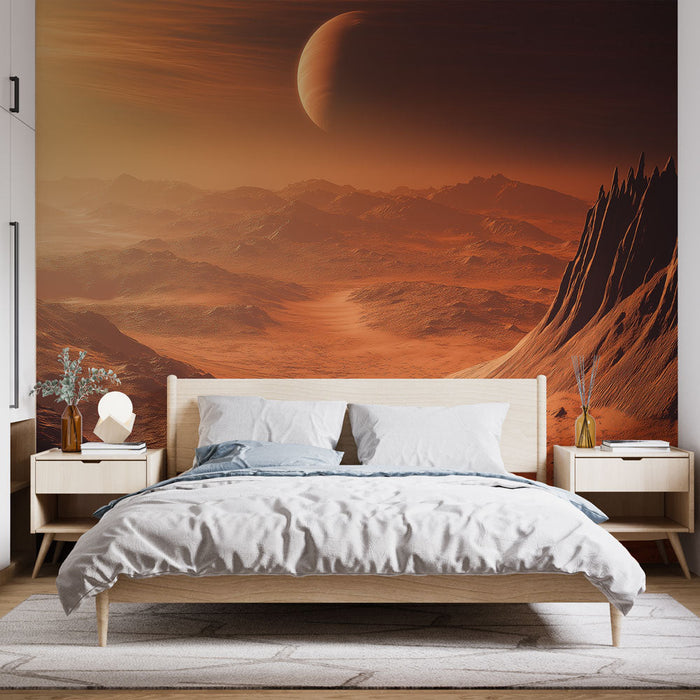 Mural Wallpaper universe | Extraterrestrial landscape with red mountains and orange sky