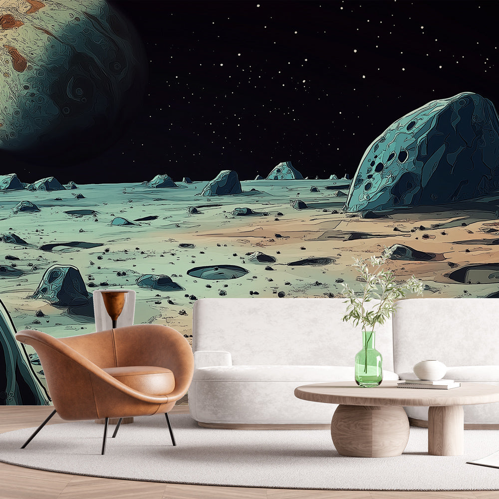 Foto Behang universum | Buitenaards landschap met rotsen en majestueuz —  WonderMural, image size:1000x1000