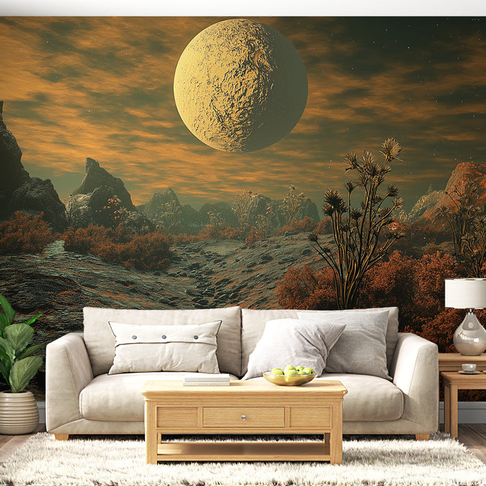 Papel de parede universo | Paisagem extraterrestre com um grande planeta