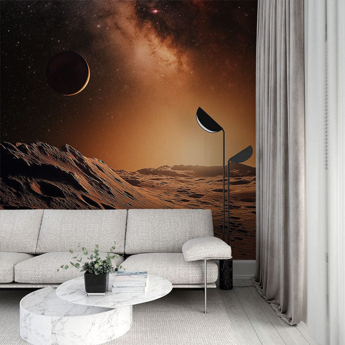Foto Behang universum | Maanlandschap met kosmische gloed