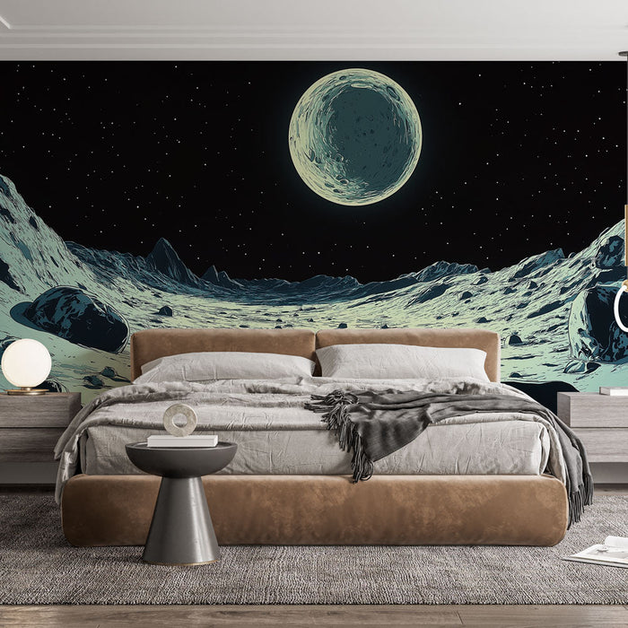 Carta da parati universo | Paesaggio lunare con stelle scintillanti