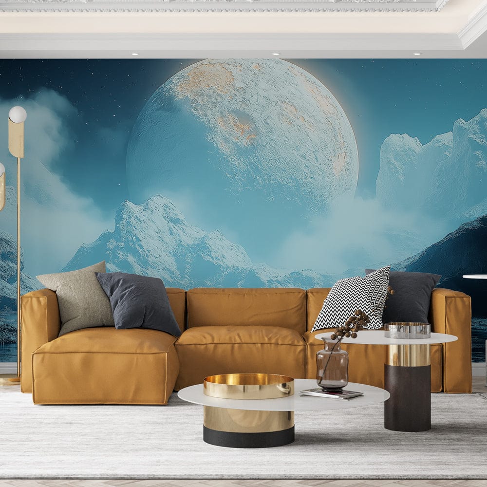 Foto Behang universum | Lunar landschap met een grote satelliet in een —  WonderMural, image size:1000x1000