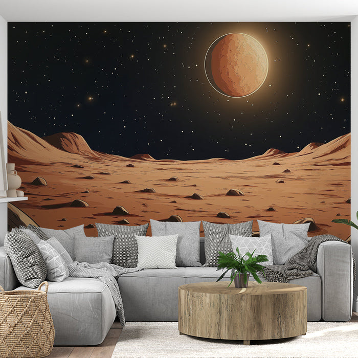 Fototapet univers | Marslandskab og stjernehimmel