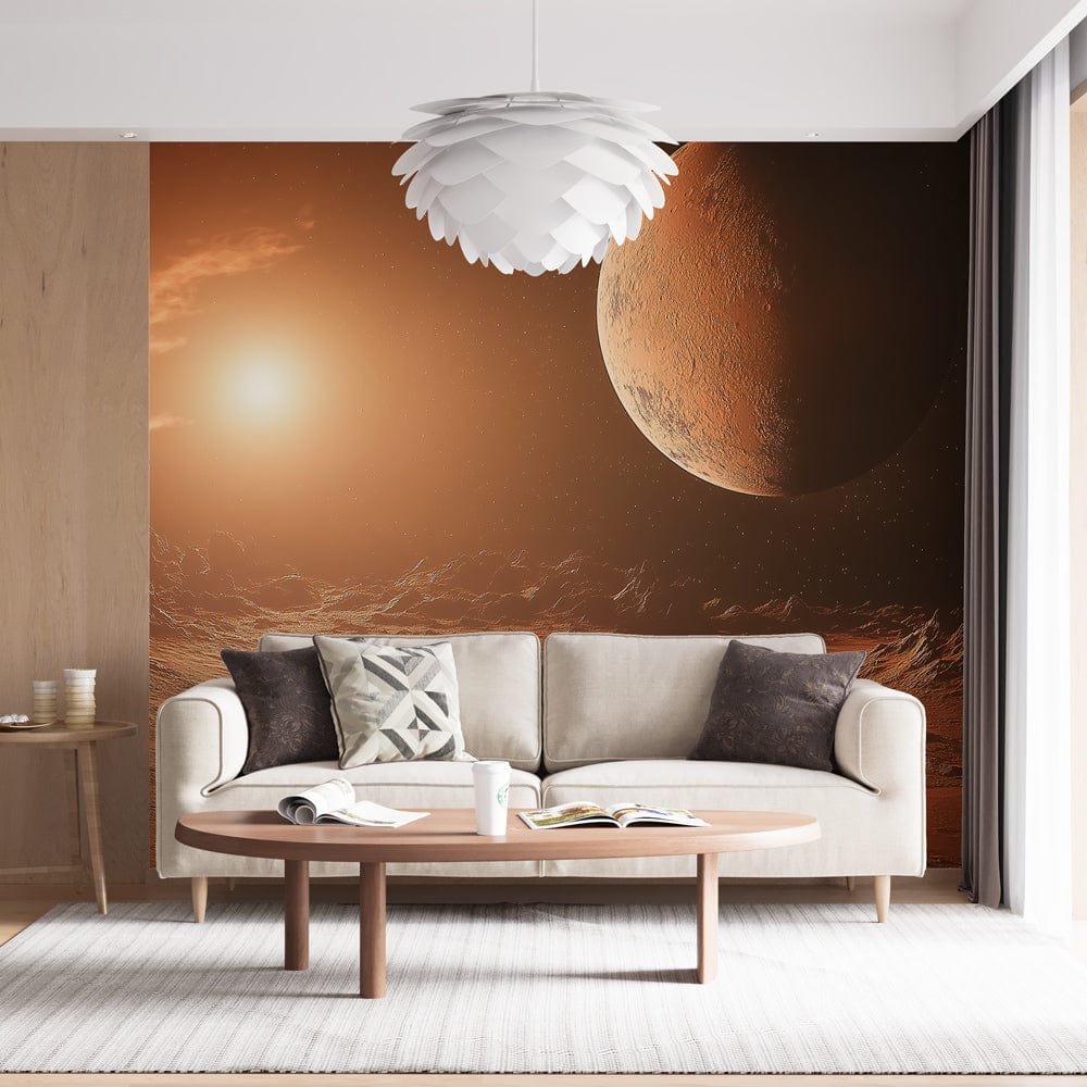 Foto Behang universum | Marslandschap verlicht door een stralende zon —  WonderMural, image size:1000x1000