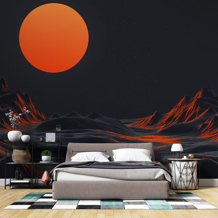 Universul Tapet | Peisaj stelar cu munți și un soare strălucitor