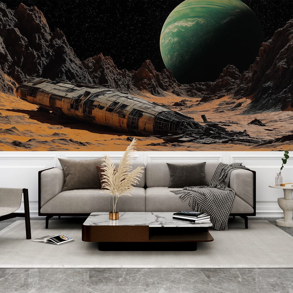 Foto Behang universum | Ruimteschip gestrand op een woestijnplaneet —  WonderMural, image size:1000x1000