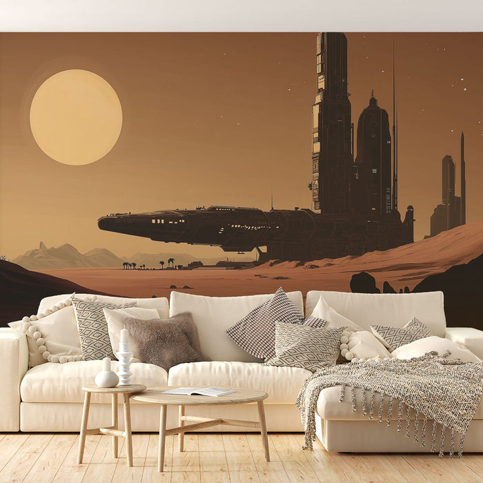 Svemir tapeta | Svemirski brod i futuristički pustinjski krajolik