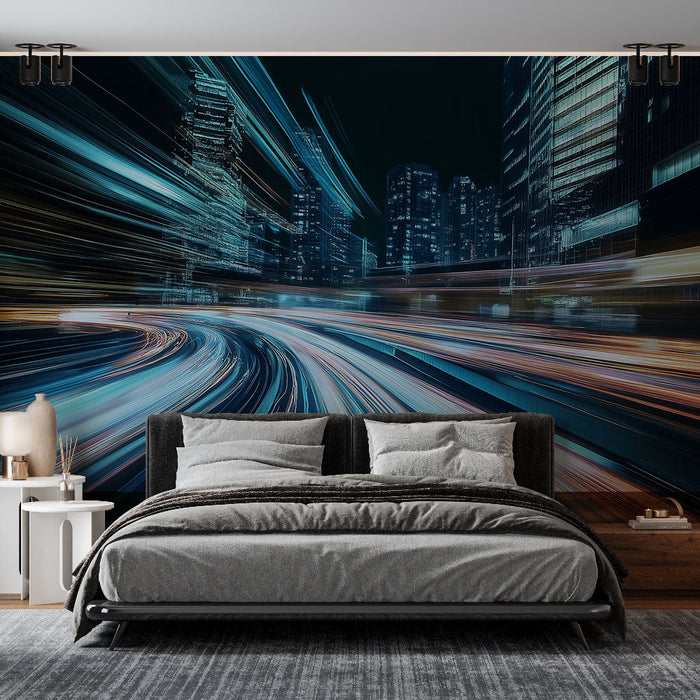 Fototapet by | Dynamiske lysutbrudd i en nattlig by