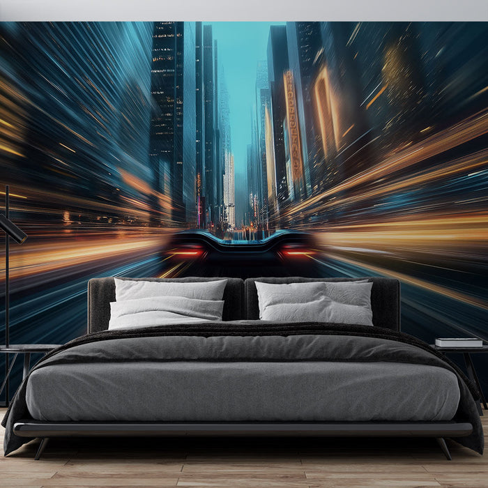 Fototapet urban | Бърз автомобил в модерен и оживен град