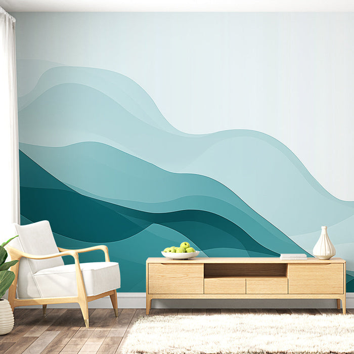 Mural Wallpaper aquatic wave | Gradient of soothing blues