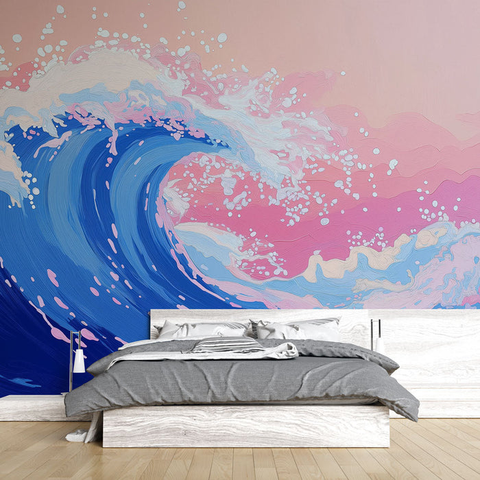 Фототапет вълна | Синьо и пастелно розово