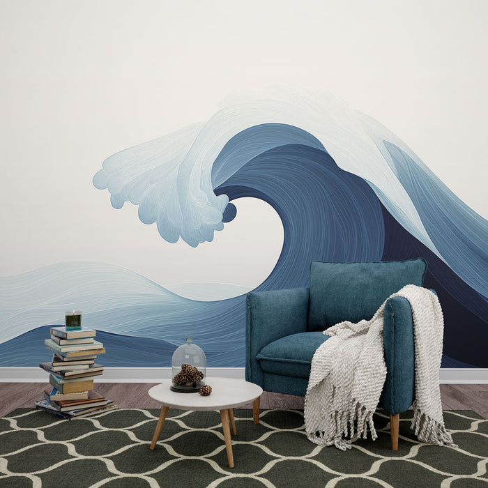 Фототапет вълна | Син и бял минимализъм