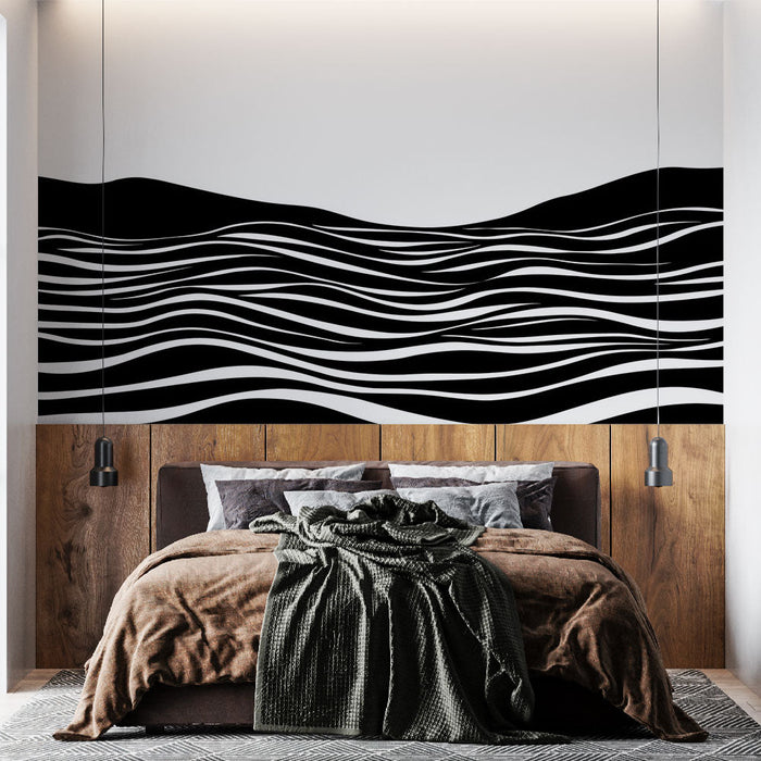 Papel pintado black wave | Diseño abstracto en blanco y negro