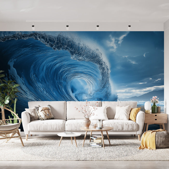 Fototapet okyanus dalgası | Tam hareket halinde yakalanan muhteşem mavi dalga