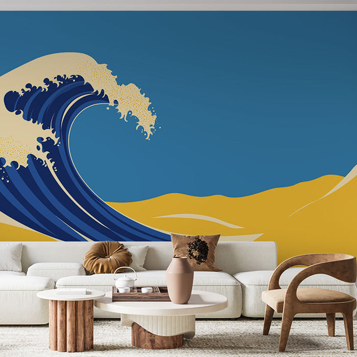 Val tapeta | Stiliziran val na modrem ozadju in zlatem pesku