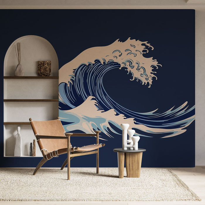 Фототапет вълна | Стилизирана вълна на тъмносин фон