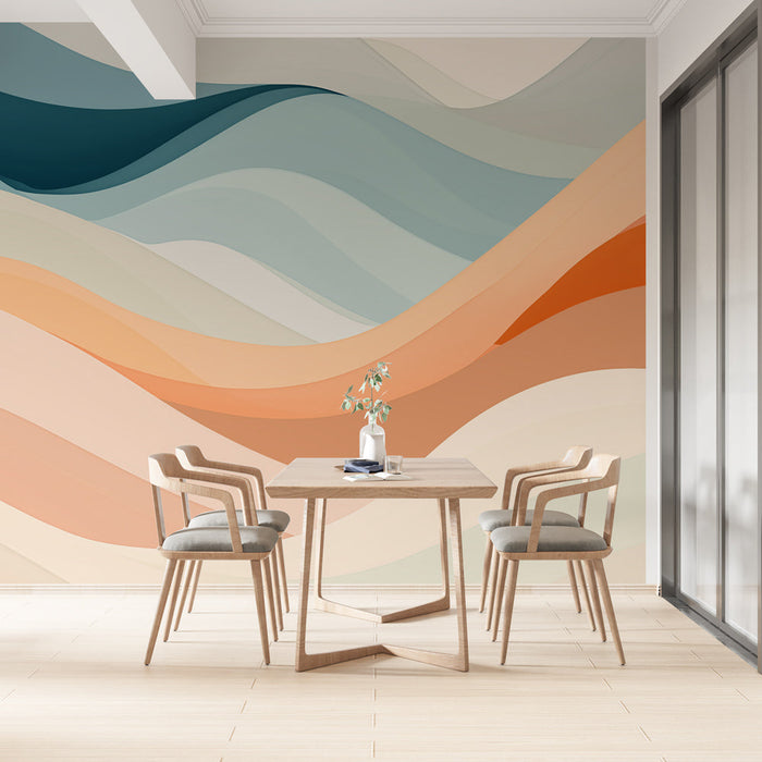 Mural Wallpaper abstract waves | Soft shades of blue and earth