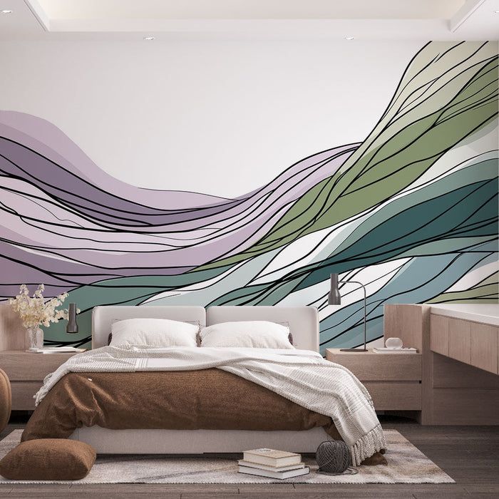 Fotótapéta absztrakt hullámok | Hullámos minta zöld és lila árnyalatokkal