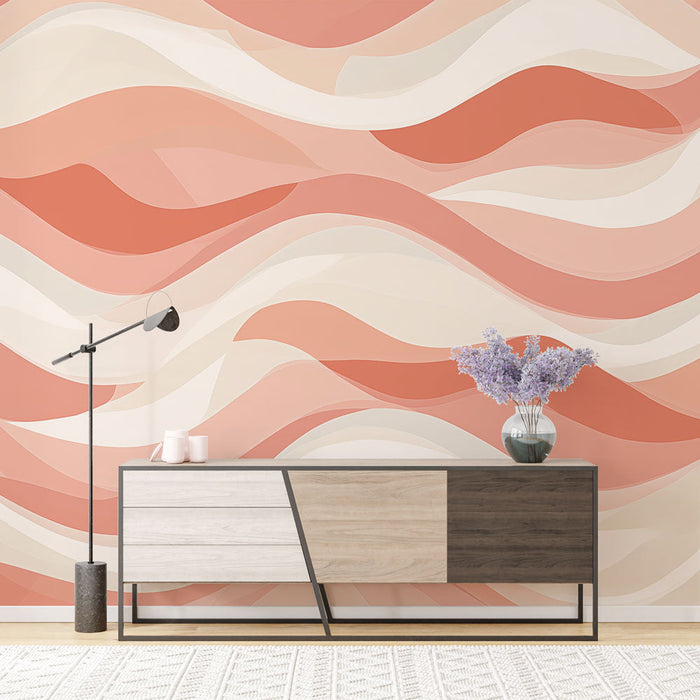 Foto Behang abstracte golven | Terracotta roze beige en wit