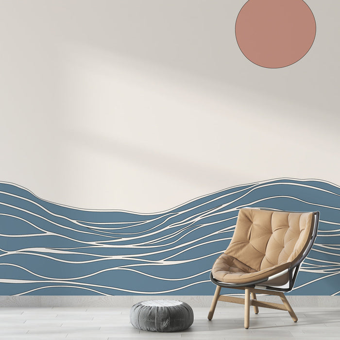 Fototapet bølger | Minimalistisk blåt og pink design