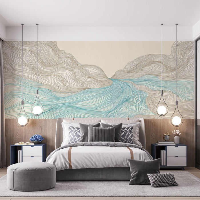 Papel pintado fluid waves | Líneas sinuosas sobre un fondo neutro