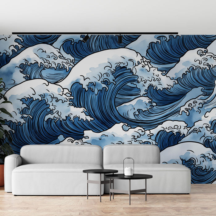 Fototapet japanske bølger | I nyanser av blått