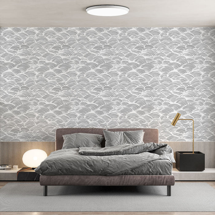 Tapetti minimalistiset aallot | Harmaat aaltokuvioiset valkoisella taustalla