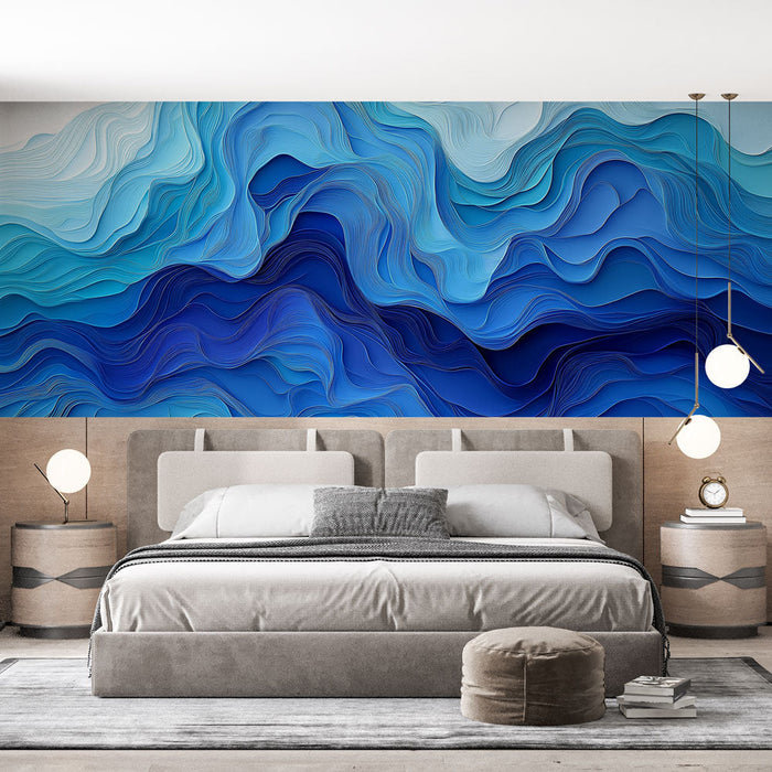 Fototapet bølger | Abstrakt mønster av bølger i nyanser av blått