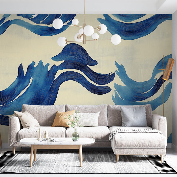 Tapeta vlny | Abstraktní vzor v modré a krémové