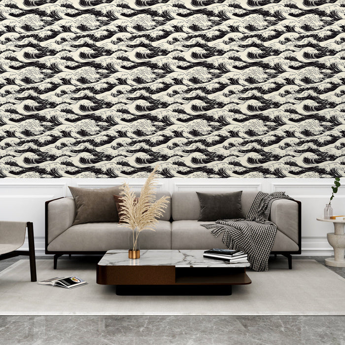 Tapete вълни | Сложен черно-бял вълнов модел