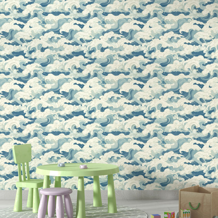 Fototapet valovi | Oblak in valovni vzorec v gradientu modre