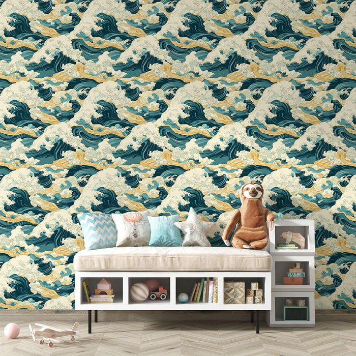 Fototapeet lained | Dünaamiline lainemuster kuldsete ja türkiissiniste aktsentidega