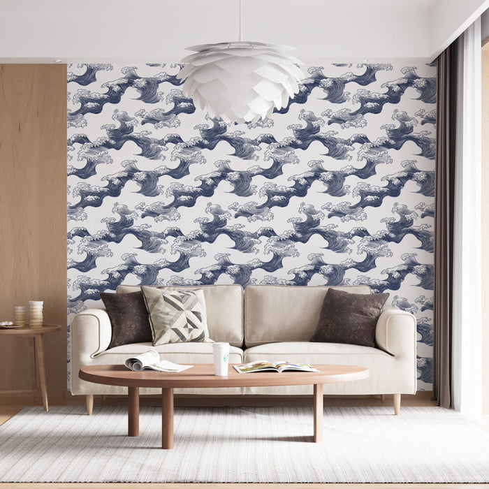 Fototapet dalgalar | Lacivert ve beyaz renkli dinamik dalga deseni