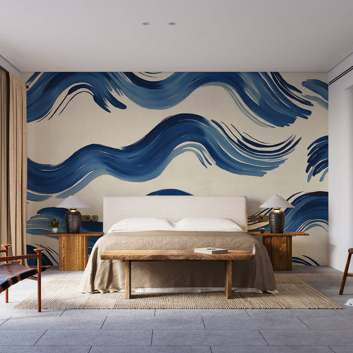Valovi stenske tapete | Valovit vzorec v modri barvi