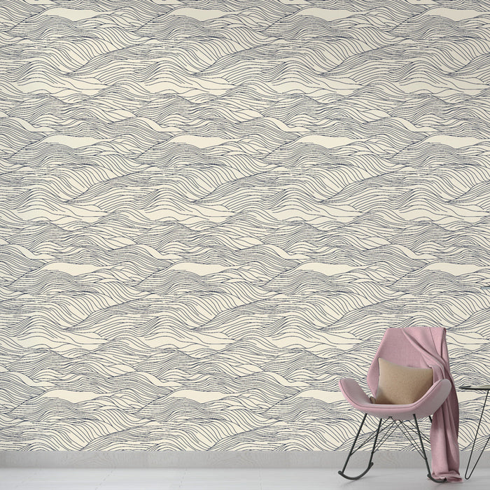 Κύματα ταπετσαρίας τοίχου | Μινιμαλιστικό κυματώδες μοτίβο με γκρι γραμμές σε ανοιχτό φόντο