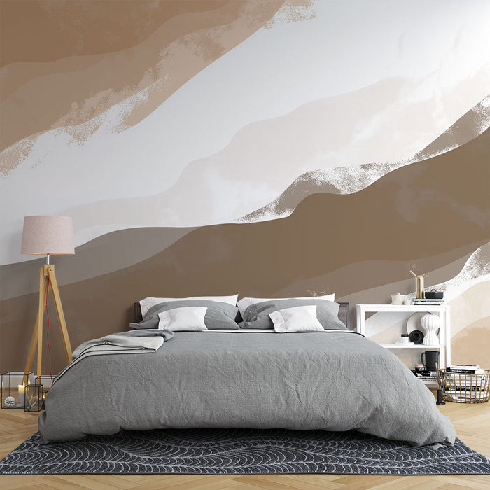 Mural Wallpaper natural waves | Wavy patterns in beige and brown tones