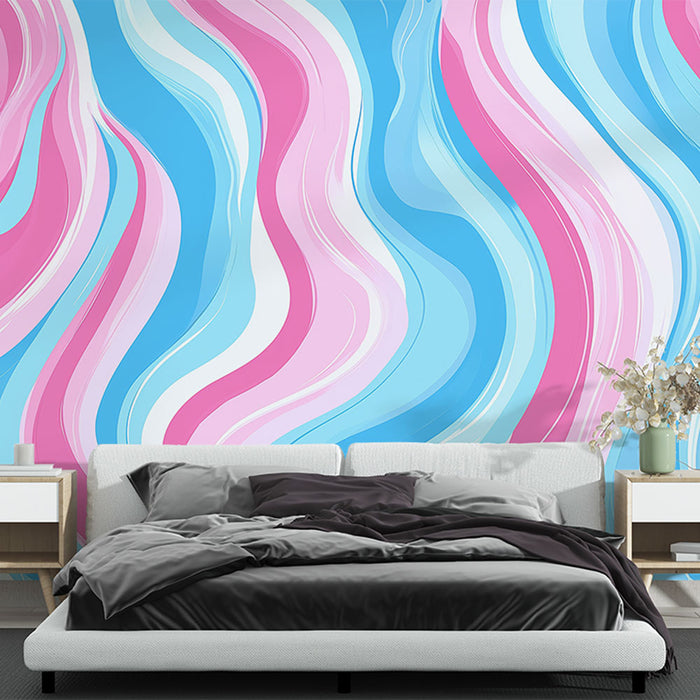 Пастелни вълни тапет | Синьо бяло розово